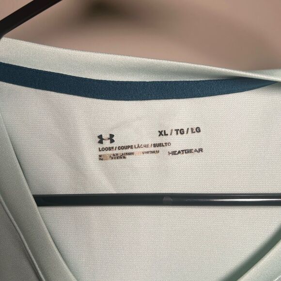 Under Armour XL Mint Green Graphic T-Shirt Double Logo Short Sleeve Womens - Picture 2 of 4